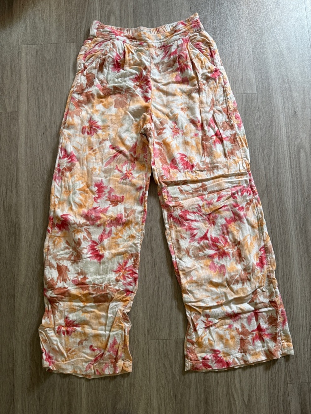 Abercrombie & Fitch Floral Linen Blend Wide Leg Beachy Boho Hawaiian Pants Small